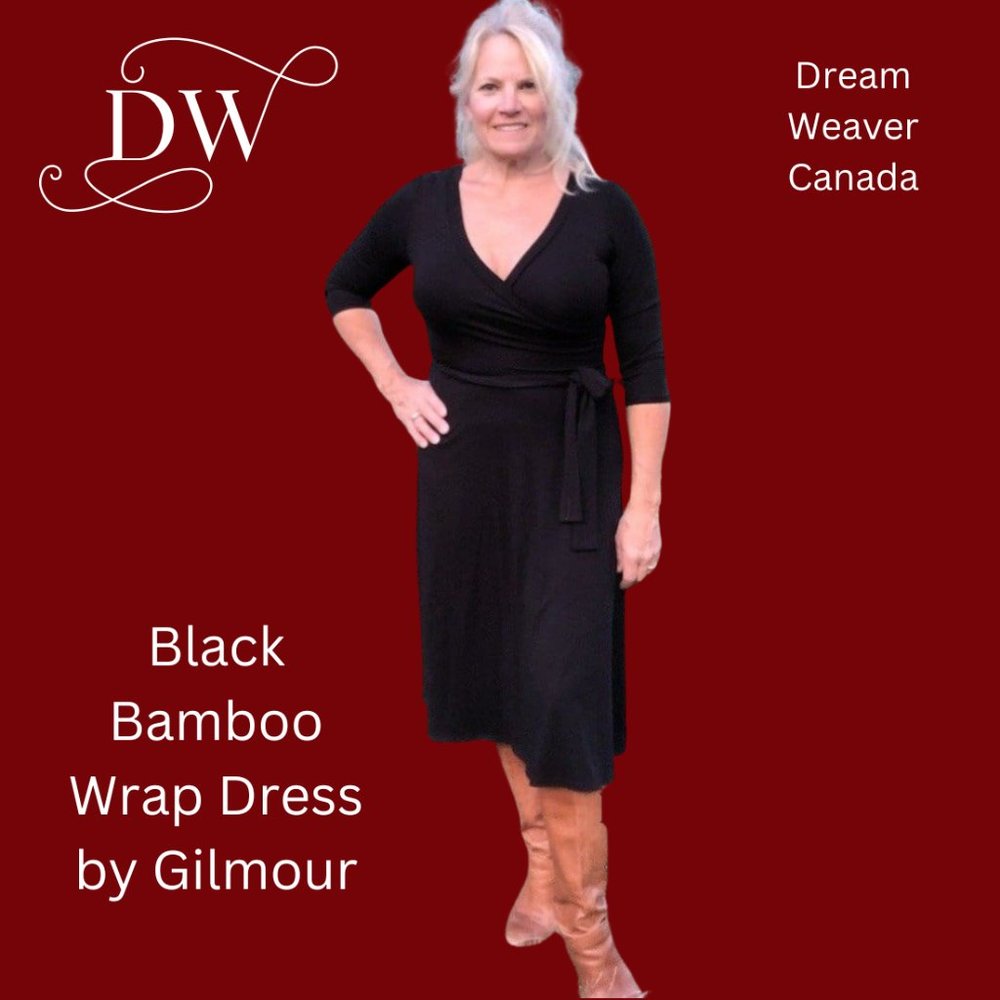 Black Bamboo Faux Wrap Dress | Gilmour Clothing | SOLD - Picture 3 of 4